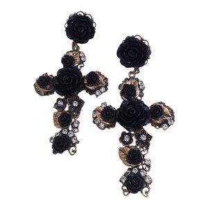 Black and‎ Gold Cross Dangle Earrings
